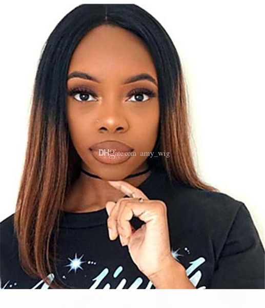

short bob ombre human hair lace wigs malaysian full lace wigs with baby hair two tone lace front bob wigs with black root, Black;brown