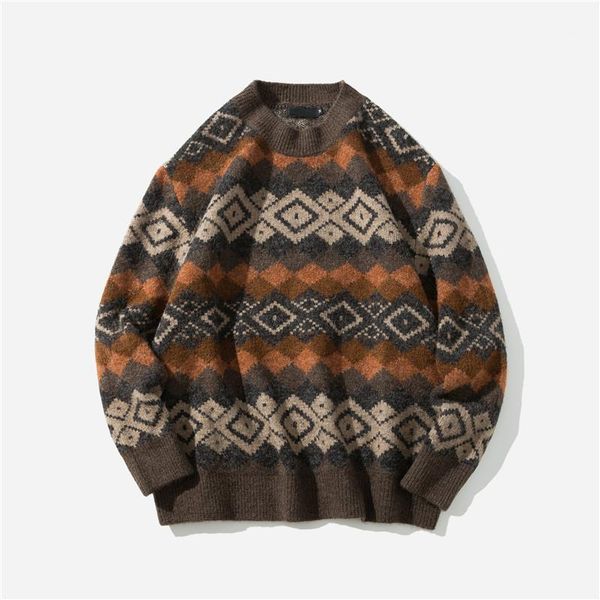 

men's sweater 2020 new spring autumn geometric print sweater pull homme casual loose vintage pullover sweaters men1, White;black