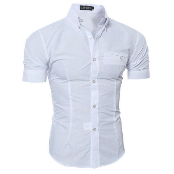 

2021 mens slim fit shirt short sleeve business formal casual shirt solid single breasted 8 color  3xl, White;black