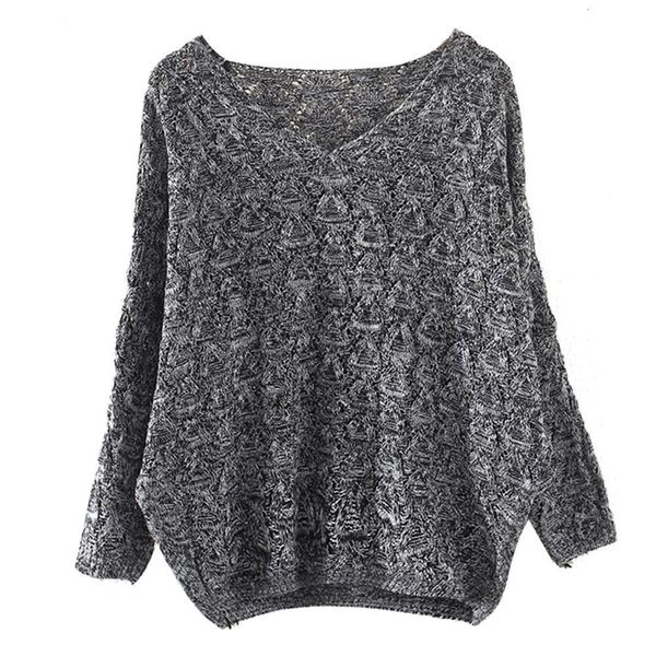 

knitted sweater pullovers women autumn winter hollow out bat long sleeve loose v collar regular sweater female soft bottom jumper, White;black