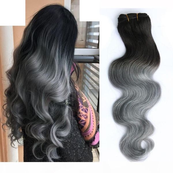 

300g ombre two tone human hair bundles t 1b grey good quality colored brazilian hair extension brazilian cambodian peruvian indian body wave, Black