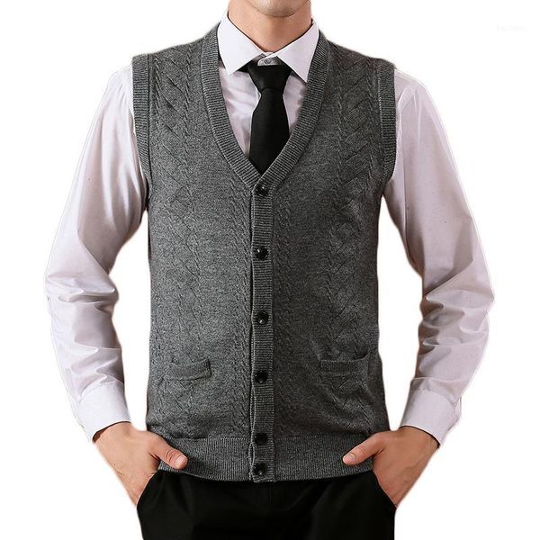 

wool vest men v neck male fashion knit cardigan sleeveless jacket buttons down sweater basic casual business solid 1633012041, Black;white