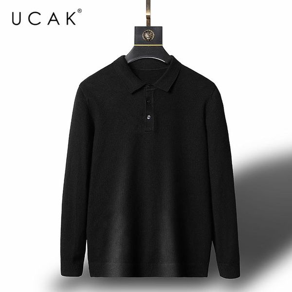 

ucak brand cotton turn-down collar sweaters men clothes pull homme winter new streetwear solid color sweater men clothing u1182, White;black