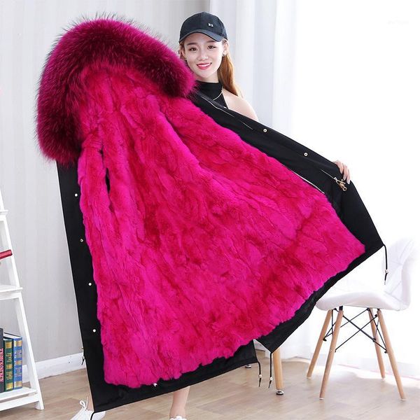 

2018 new winter fur coat fur women warm coat thick jacket parka real collar hooded female outwear pc0141, Black