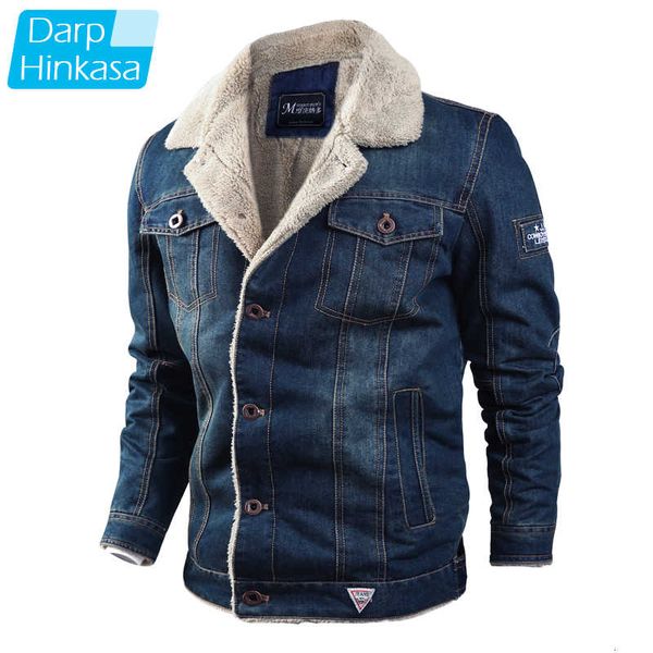 

darphinkasa winter thickened denim jacket men streetwear casual warm bomber denim jacket fleece fashion jacket men 201120, Black;brown