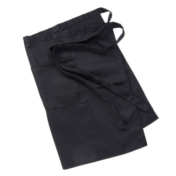 

aprons universal men kitchen cooking waist apron short waiter with double pockets (black)