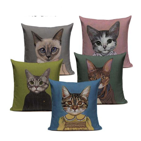 

cartoon series cushion cover cat pillowcase linen animal sofa home custom decor throw pillow square cushion cover