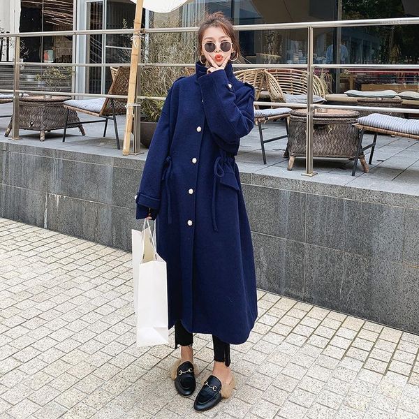 

2020 new winter women solid color wool jacket female commute long sleeve ladies single breasted coat girls long section outwear1, Black