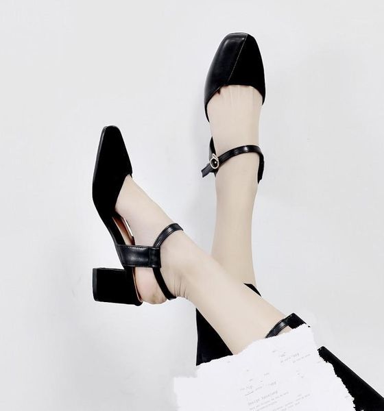 

pxelena chunky block high heels sandals women square toe ankle strap office ladies party date shoes fashion 2020 summer 34-431, Black