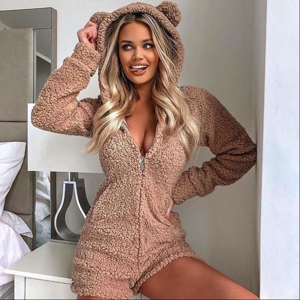 

women pajama sets autumn winter flannel bear warm bodysuits romper animal sleepwear cat cute female pajama women homewear, Black;white