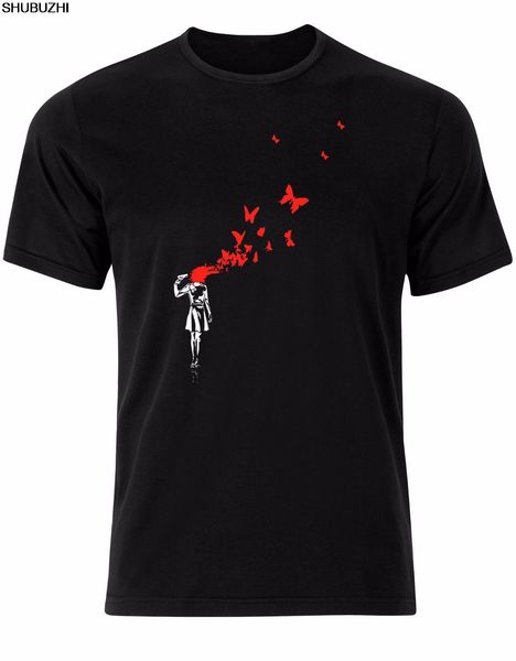 

banksy girl blowing brains out red butterflies street art tshirt al97 cool casual pride new sbz3043 hooded sweatshirt hoodie men t shirt