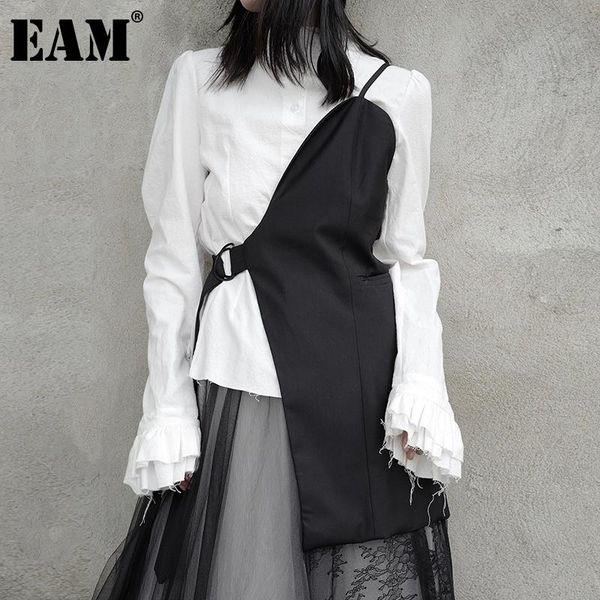 

eam] women loose fit black brief irregular split joint vest new v-collar sleeveless fashion tide spring autumn 2020 1db173, Black;white