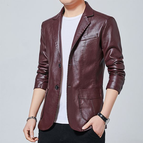 

2021 new male from spring new turn down collar plutonium youth fine man suit 4xl leather jacket zuvx, Black