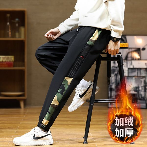 

autumn and winter long sports 2020 new versatile casual fashion brand plush leggings loose men's pants, Black