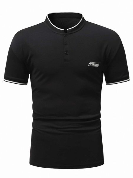 

extended sizes men letter patch detail striped trim polo shirt s9l5#, White;black