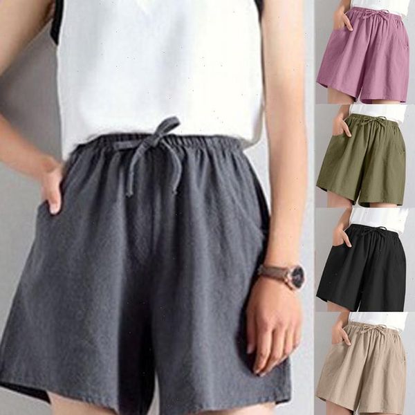 

25 womens shorts elasticated high waist linen loose casual thin wide leg linen shorts solid color simple soft summer short, White;black