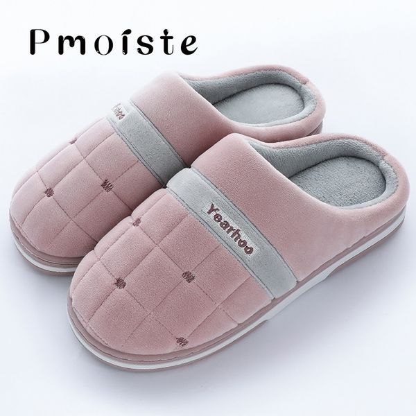 

gingham suede slippers for women big size 42-46 comfortable home shoes women winter warm slippers female non slip sturdy sole y200106, Black