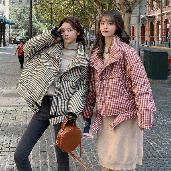 

down jacket women's short 2020 new korean plaid loose fashion coat white duck down jacket women's1, Black