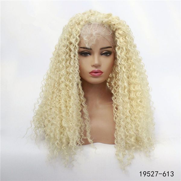 

613 blonde full synthetic simulation human hair lace front wigs 14~26 inches 19527-613, Black;brown