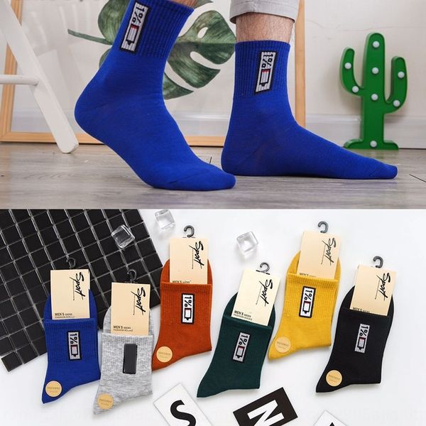 

spring and autumn color matching men's tube breathable sweat absorption casual cotton letter sports medium cotton medium socks socks 5i, Black