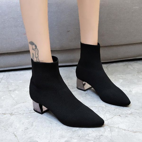 

boots autumn 2021 women's korean black high heel fashion thick elastic socks short boots1