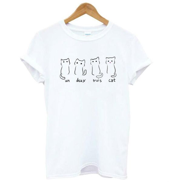 

оон deux trois cat print print women tshirt хлопок повседневная смешная футболка для леди yong girl top tee drop shot s-188, White