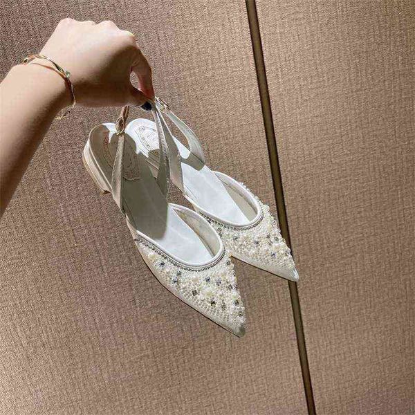 

2022 sandals new pumps sandals fashion pearl sparkling woman shoes black flip flops for flop summer sandal women sandles heels 220222
