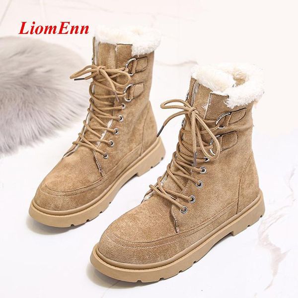 

2020 new retro winter boots fur plush platform trendy lace up ankle snow boots women shoes casual shoes woman botas de mujer, Black