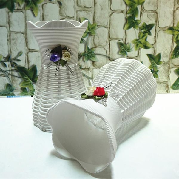 

1pc white plastic vase use fruit beautiful basket container party room artificial flower diy wedding home garden decoration1