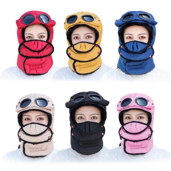 

universal winter ski ear protection hat with face cover warm trapper hat with glasses, Black