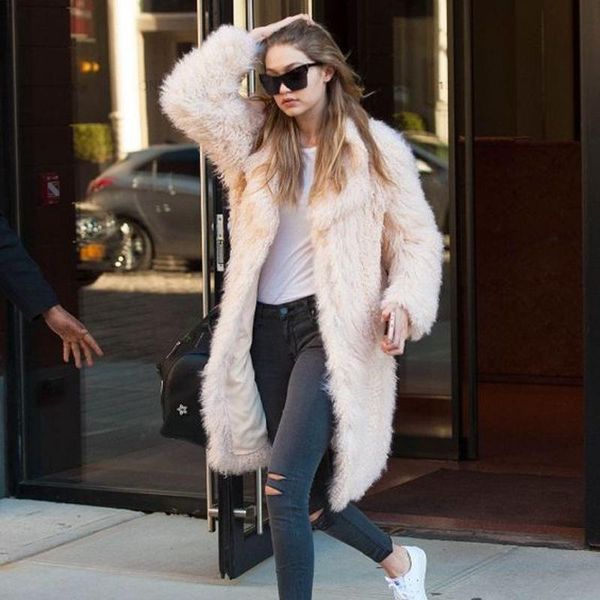 

women's fur & faux european and american style super fashion winter long sheep section jacket outerwear for women, Black
