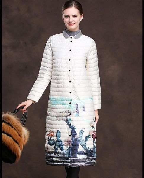 

white womens duck warm down jacket women long parkas leather collar winter coat female print jackets abrigo mujer wxf425, Black