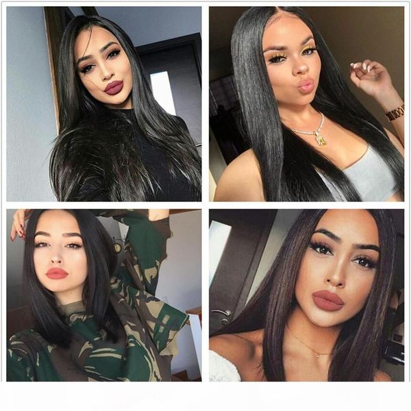 

silk straight full lace human hair wigs with baby hairs glueless wig human hair brazilian wig for black women, Black;brown