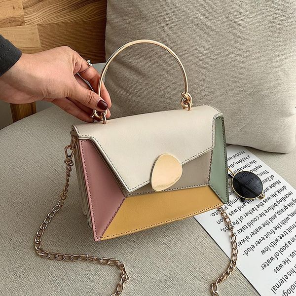 

patchwork women small handbag 2020 new messenger bag female metal handle tote bag chain cross body shoulder