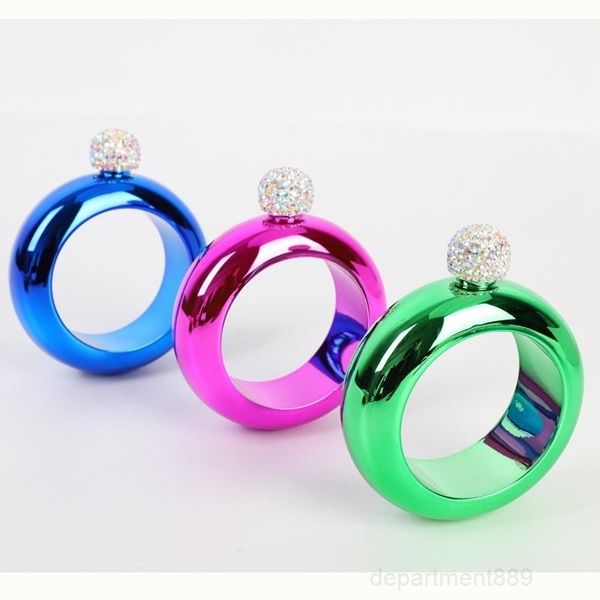 

a-a-bangle bracelet flask stainless steel alcohol whiskey rhinestones lid pocket wine bottle fashion water bottles drinkware dhb988