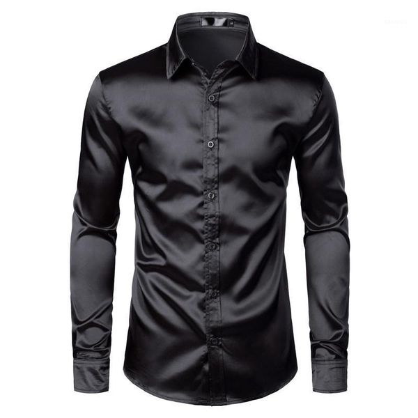 

men's black satin luxury dress shirts 2020 silk smooth men tuxedo shirt slim fit wedding party prom casual shirt chemise homme1, White;black