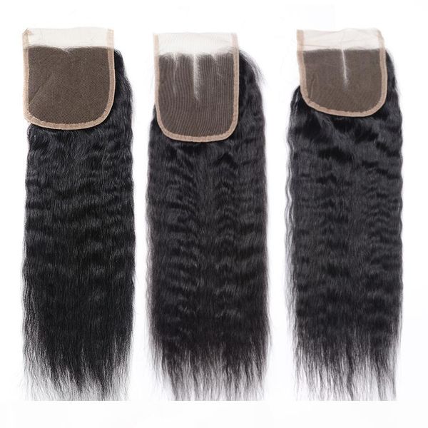 

brazilian kinky straight closure unprocessed natural hair closure brazilian human virgin hair kinky straight lace closure, Black;brown