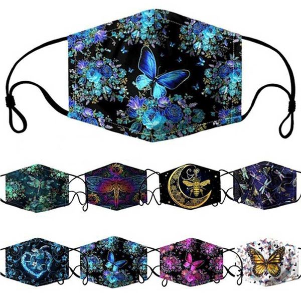 

fashion butterfly face mask 3d printing insect mouth covering personality reusable outdoor sport riding washable ctton masks kimter-z176a, Black