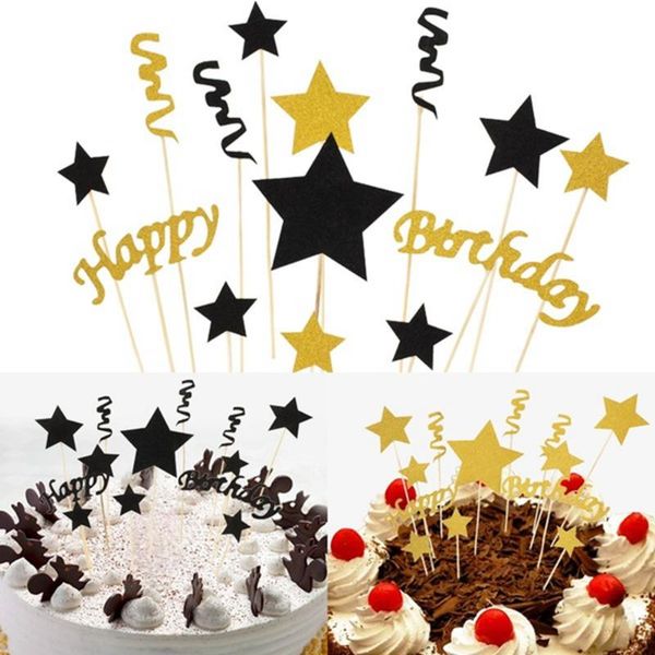 

other festive & party supplies 1 set happy birthday cake ers black gold stars flag stripe girl or boy decor diy tools