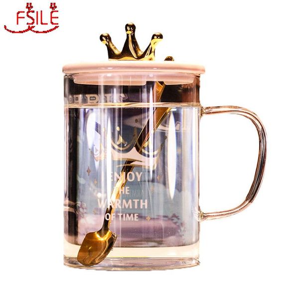 

single glass fashion breakfast creative transparent spoon coffee cup water gift heat resistant bottle layer qylahn mywjqq
