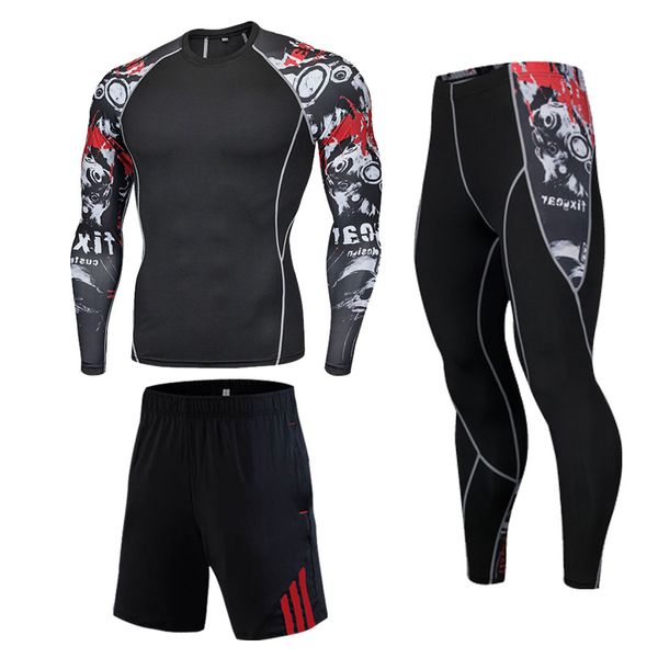 

gym clothing gejinidi 3d 3 pcs/set men's tracksuit compression sports suit clothes running jogging sport training workout men, White;black