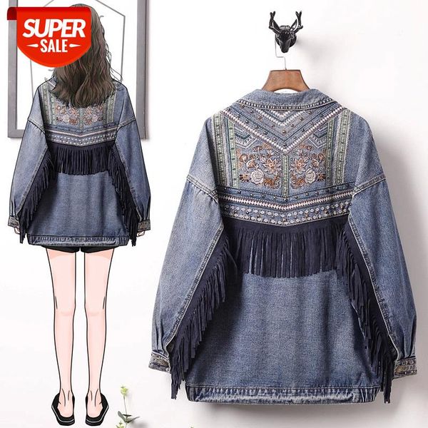 

5 xl basic coat bombers vintage fabric patchwork denim jacket women cowboy jeans 2020 spring frayed ripped hole jean jacket #yh95, Black;brown