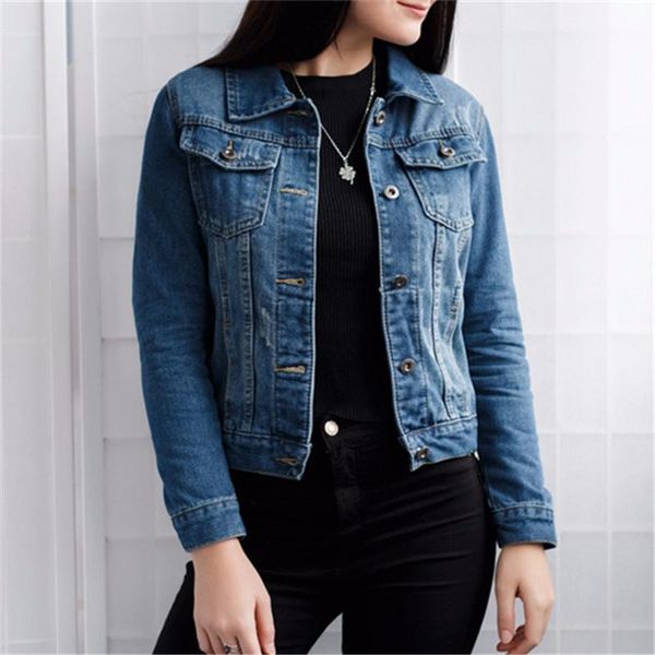 

women basic coats autumn and winter women denim jacket vintage long sleeve slim female jeans coat casual girls outwear, Black;brown