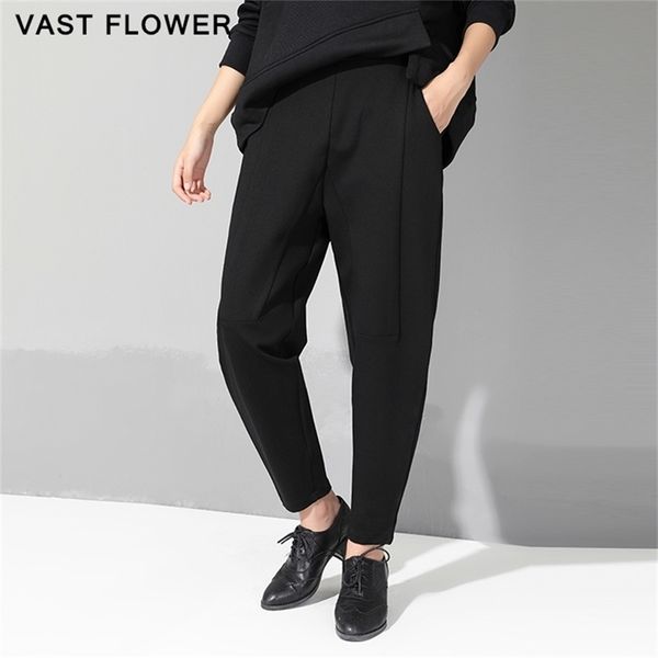 

spring autumn black high waist harem pants women fashion elastic waist patchwork loose casual ladies trousers streetwear 201118, Black;white