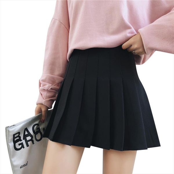 

women high waist cosplay skirt 2020 spring summer kawaii denim solid a line sailor skirts japanese school uniform mini skirts, Black