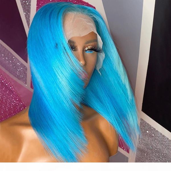 

13x4 indian human hair wig for women blue colored lace front wigs with baby hair long straight hair glueless lace wig, Black;brown