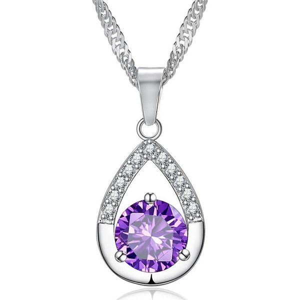 

pendant necklaces personality concise water drop necklace for women fashion wedding crystal zircon romantic valentine's gift, Silver