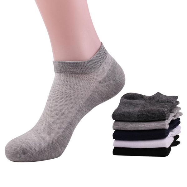 

men's summer breathable mesh combed cotton short socks male white ankle socks fashion shallow mouth boat sock 5pairs/lot, Black