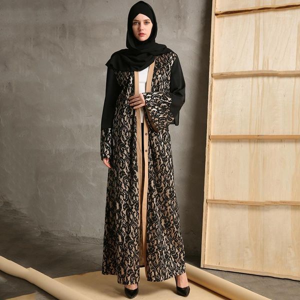 

muslim abaya lace maxi dress jubah ramadan arab worship service islamic prayer clothing cardigan kimono tunic long robe gowns1, Red