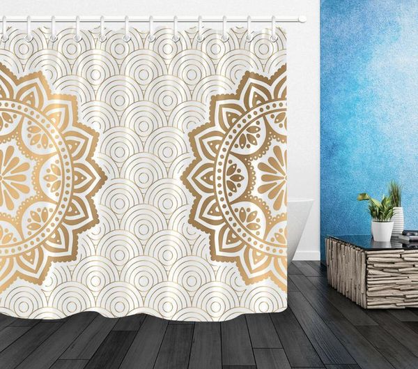 

circles waterproof fabric mandala shower curtain set bathroom accessory 12 hooks1